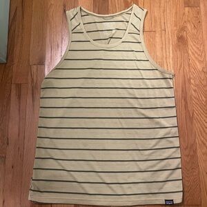 Patagonia Tan and Black Striped Tank Top